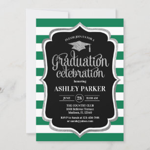 Invitation Graduation - Argent Noir Vert Blancs
