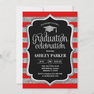 Invitation Graduation - Argent Rouge Noir Blancs