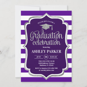 Invitation Graduation - Argent Violet Blancs