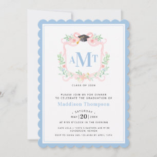 Invitation Graduation au ruban   3 Lettre Bleu Monogramme Cre