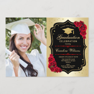 Invitation Graduation avec photo - Black Red