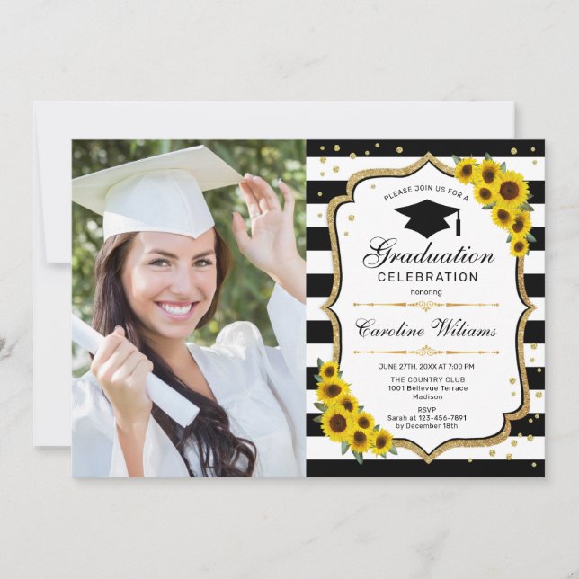 Invitation Graduation avec photo - Fleurs de soleil (Devant)