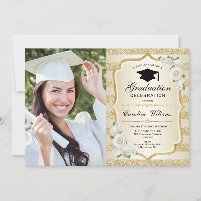 Invitation Graduation avec photo - Gold (Devant)