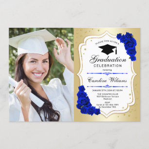 Invitation Graduation avec photo - Gold Royal Blue