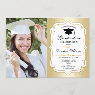Invitation Graduation avec photo - Gold White