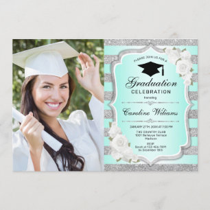 Invitation Graduation avec photo - Green Silver