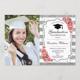 Invitation Graduation Avec Photo - Rose Clair D'Argent
