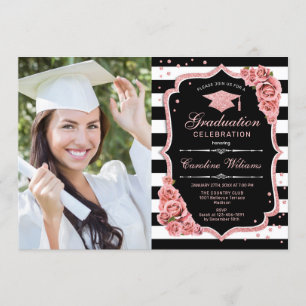 Invitation Graduation avec photo - Rose Gold Black