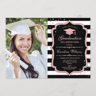 Invitation Graduation avec photo - Rose Gold Black