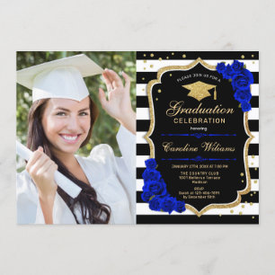 Invitation Graduation avec photo - Royal Blue Gold