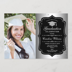 Invitation Graduation avec photo - Silver Black
