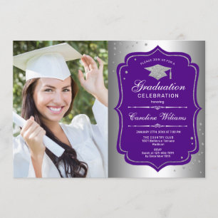 Invitation Graduation avec photo - Silver Purple