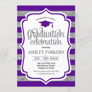 Invitation Graduation - Bandes d'argent violet