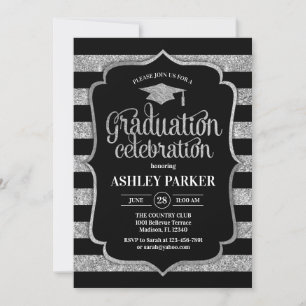 Invitation Graduation - Bandes noires argentées
