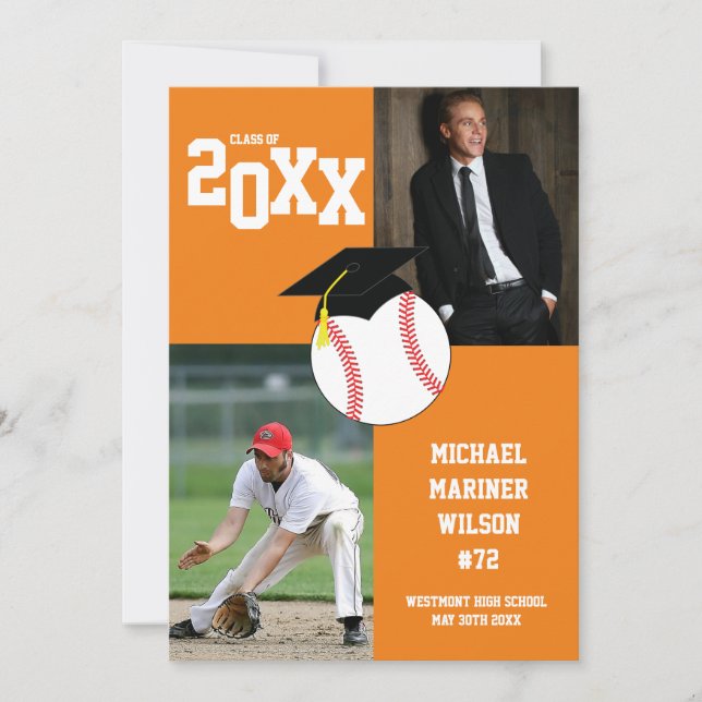 Invitation Graduation Baseball Sport Orange Photo (Devant)