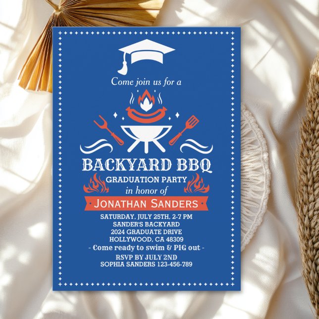 Invitation Graduation BBQ Backyard Royal Blue (Créateur téléchargé)