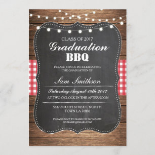 Invitation Graduation BBQ Rustic Chalk Wood Lumières Invitati