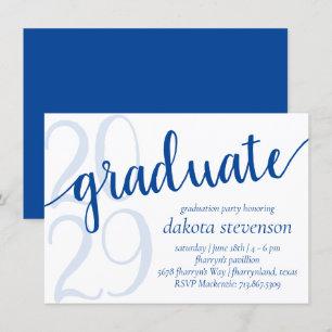 Invitation Graduation bleu simple   Cerulean royal avec année