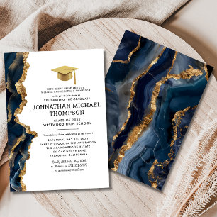 Invitation Graduation Blue Gold Agate Graduation