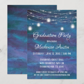 Invitation Graduation Blue-Ombre | Violet violet turquoise