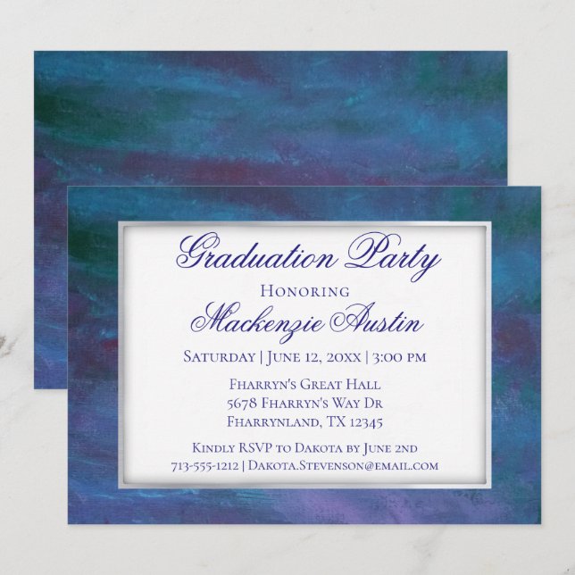 Invitation Graduation Blue-Ombre | Violet violet turquoise (Devant / Derrière)