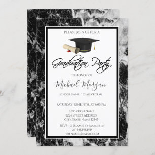 Invitation Graduation Cap Marbre Noir Partie de Graduation