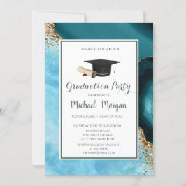 Invitation Graduation Cap Turquoise Marbre Partie de Graduati