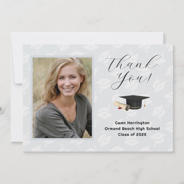 Invitation Graduation Caps Photo Thank You Message Cards (Devant)