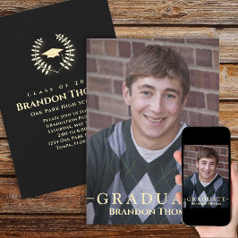 Invitation Graduation Classique Photo Lauréat Laurel Gold