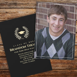 Invitation Graduation Classique Photo Lauréat Laurel Gold
