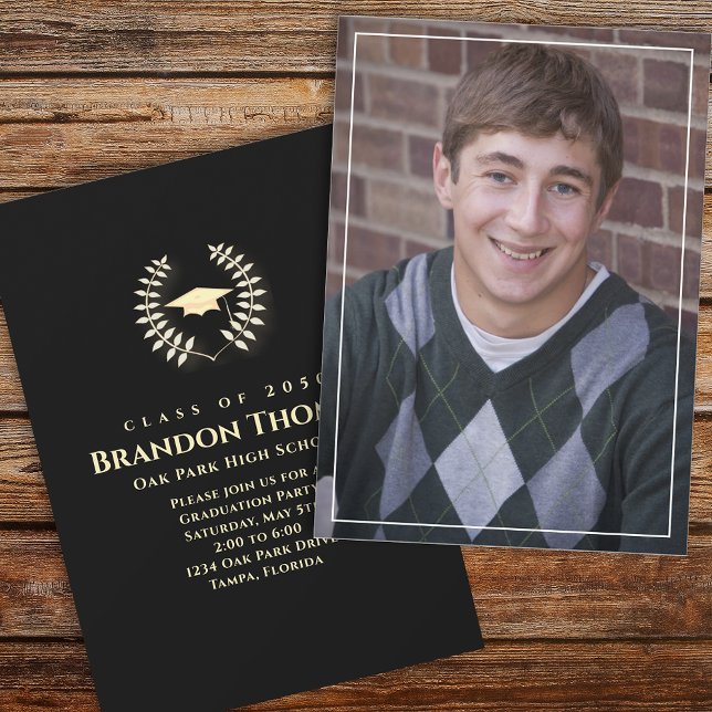 Invitation Graduation Classique Photo Lauréat Laurel Gold (Créateur téléchargé)