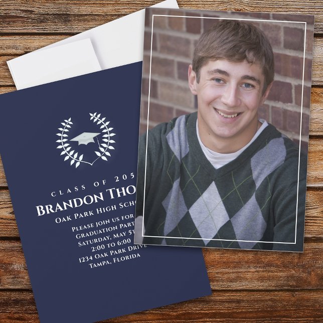Invitation Graduation Classique Photo Marine Lauréat bleu Lau (Créateur téléchargé)