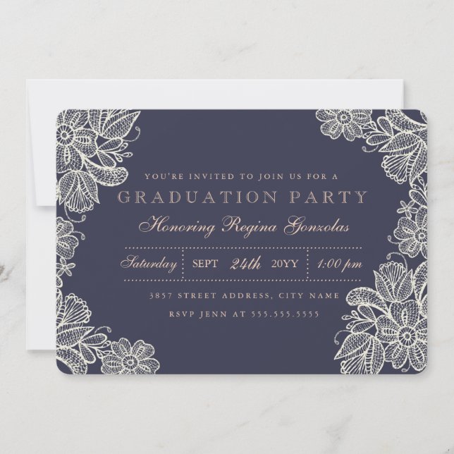 Invitation Graduation de dentelle vintage (Devant)