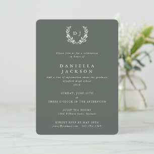 Invitation Graduation de la couronne de laurier de monogramme