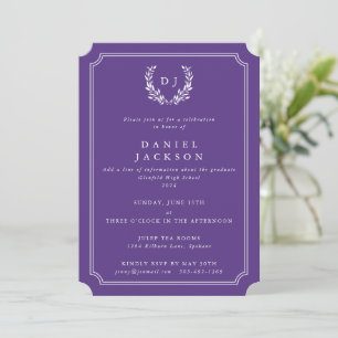 Invitation Graduation de la couronne de laurier de monogramme
