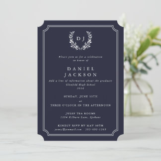 Invitation Graduation de la couronne de monogramme Laurel de 