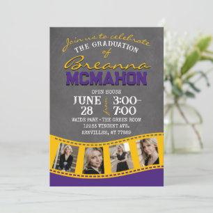 Invitation Graduation de la pellicule de tableau rouge or vio