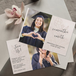Invitation Graduation de la photo florale beige