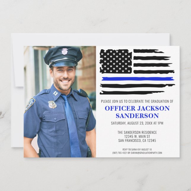 Invitation Graduation de la police Ligne bleue Police Applica (Devant)