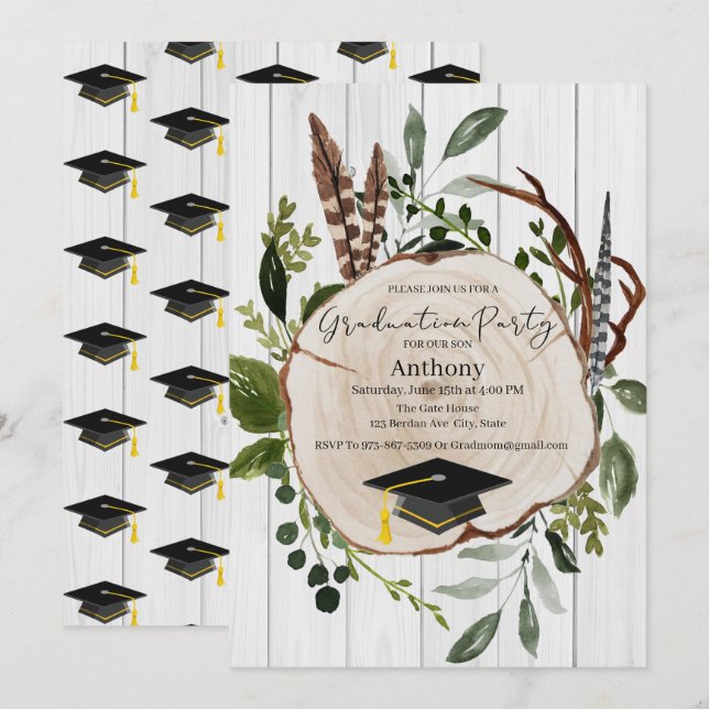 Invitation Graduation de la végétation rustique des bois (Devant / Derrière)