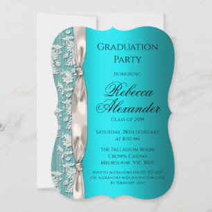 Invitation Graduation de l'aqua métallique et du ruban blanc