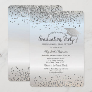 Invitation Graduation de Parties scintillant d'argent Cap Con