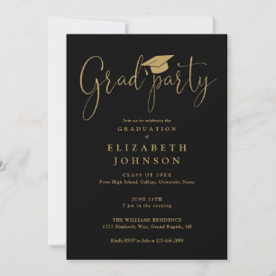 Invitation Graduation De Script Black And Gold Grad Party