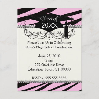 Invitation graduation d'impression en zèbre rose et noir