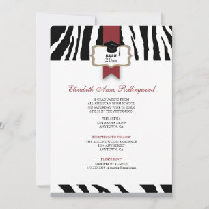 Invitation Graduation du motif de zèbre de crête de ruban