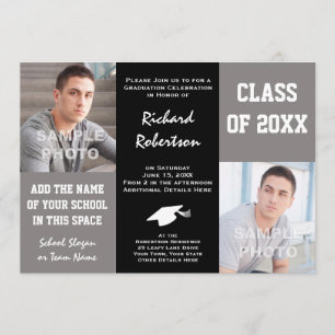 Invitation Graduation d'un jeune homme gris et noir