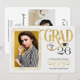 Invitation Graduation Faux Gold Leaf Classe de 2025 Photo