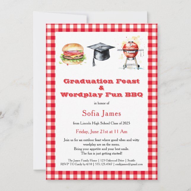 Invitation Graduation Feast & Wordplay Fun BBQ Party (Devant)