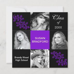 Invitation Graduation féminine, Invitation/Pourpre, Année