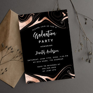 Invitation Graduation fête noir rose or moderne luxe